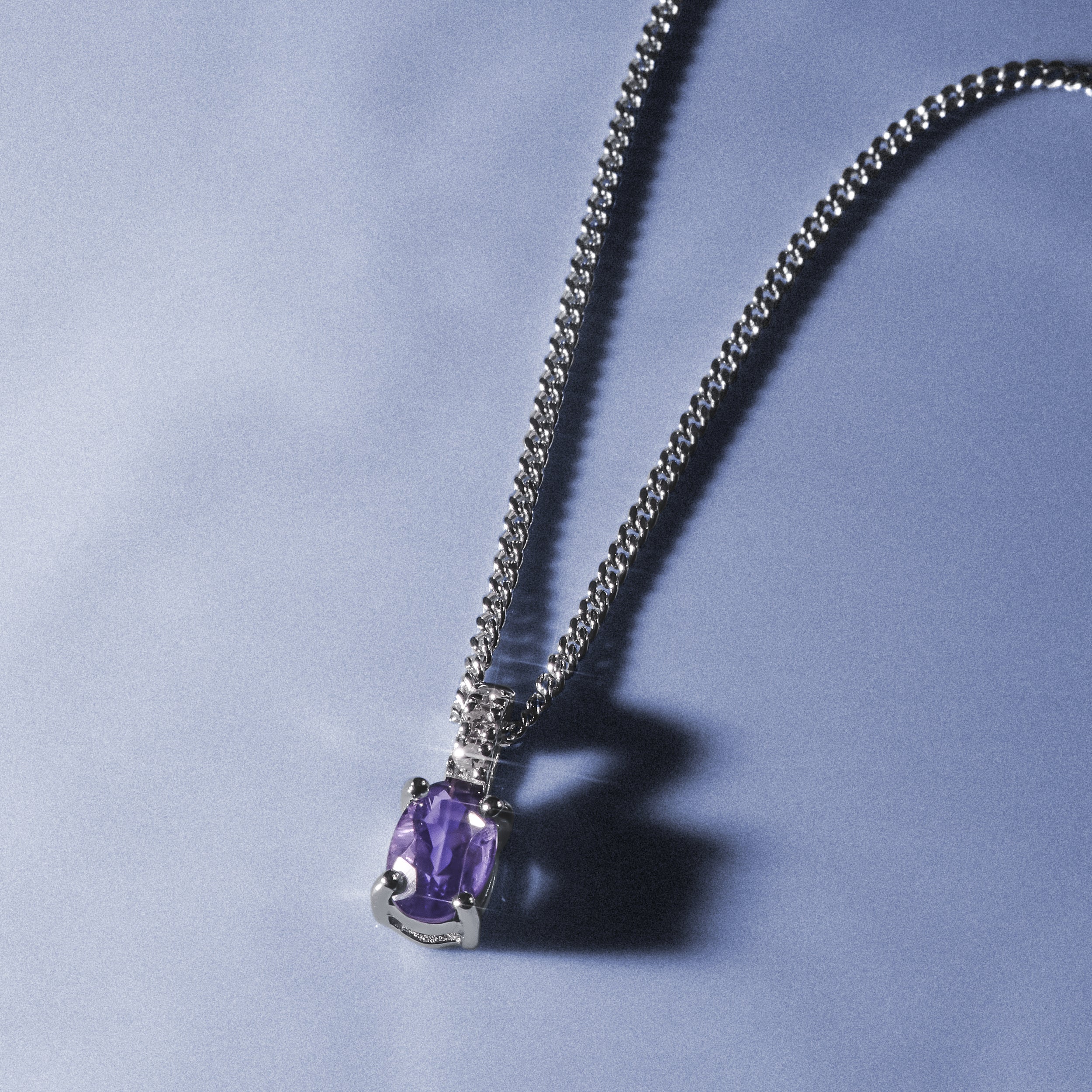 Amethyst 0.34CT And Diamond 9K White Gold Pendant Necklace